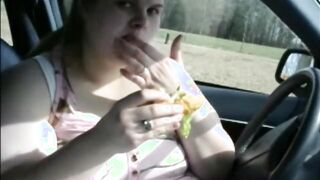 Big Hooters Fiance Eats Burger and Fries and Drinks – Titty Gains