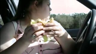 Big Hooters Fiance Eats Burger and Fries and Drinks – Titty Gains