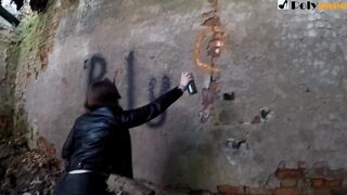 Painted graffiti and then pounded her BF (rough sex)