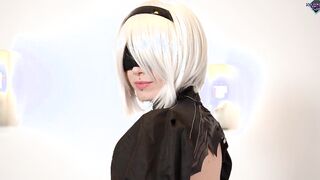 Nier Automata 2B plays with her booty and gets a cummed
