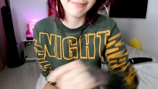 Bombshell red haired loves to play with her juicy long natural breasts