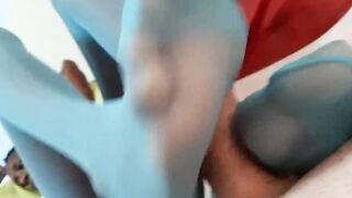 Devils Pedicure with blue Nylons