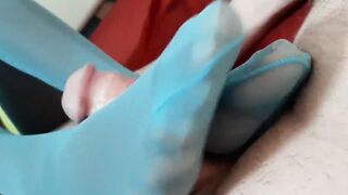 Devils Pedicure with blue Nylons