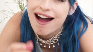 Blue haired teen Jewelz Blu helps out with my boner for facial reward