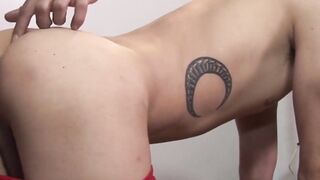 Twink rimmed and toyed before daddy's Christmas creampie