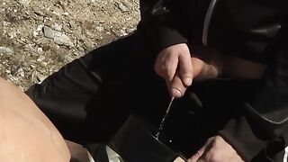 Twink slut dildo fucked then pissed in deep