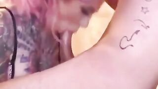 Tattooed Amateur Gives Lucky Man Intense Webcam Blowjob