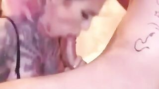 Tattooed Amateur Gives Lucky Man Intense Webcam Blowjob