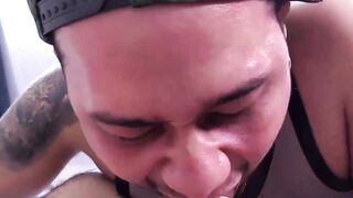 Italo gags sloppily on cock till creamy cum is served