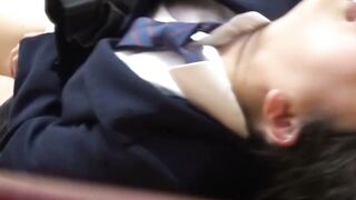 Peeping voyeur catches Japanese babe finger banging to orgasm alone
