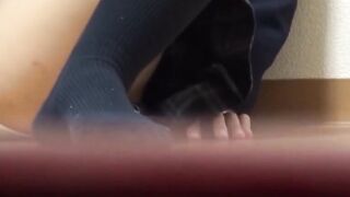 Peeping voyeur catches Japanese babe finger banging to orgasm alone