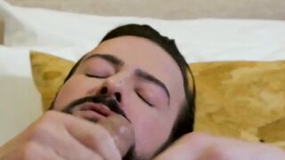 Bearded hunk Miguel Angel taking a shower before solo masturbation