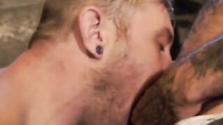 Tatted athletic hunk gets sloppy BJ during fingering action