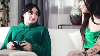 Hung dude covers her stepmom Sage Hunters body with his creampy splooge
