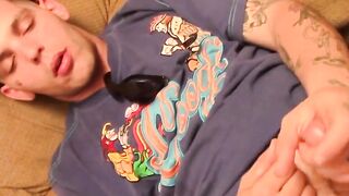 Tattooed thug teases small dick till it cums