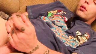 Tattooed thug teases small dick till it cums