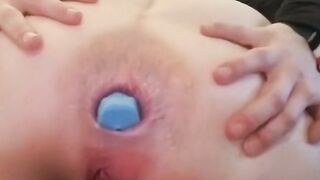 Gaping Anal Training with a Big Blue Dildo