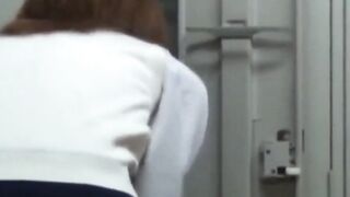 College babes peel clothing to slide into tight swimsuits