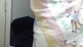 College babes peel clothing to slide into tight swimsuits
