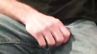Hairy guy wanks and cums nude after his interview