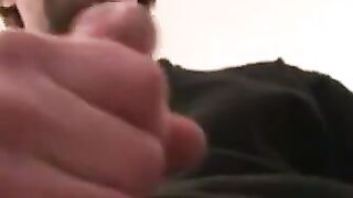 Hairy guy wanks and cums nude after his interview