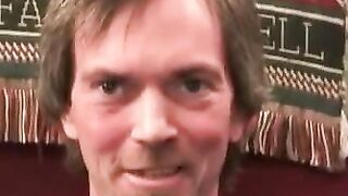 Hairy guy wanks and cums nude after his interview