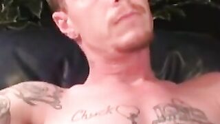 Rough stud jerks off solo and cums all over himself