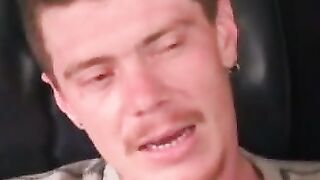 Rough stud jerks off solo and cums all over himself