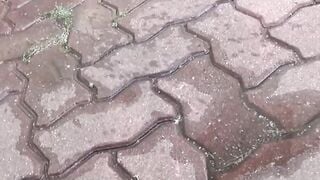 This babe feels embarrased after getting caught peeing outdoors
