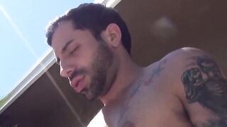 Tatted jock gets intense deepthroat from eager bearded teen