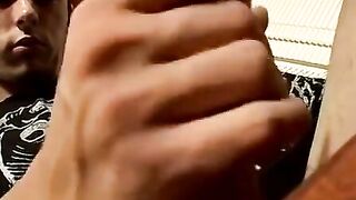 Skinny twink works hairy cock to completion