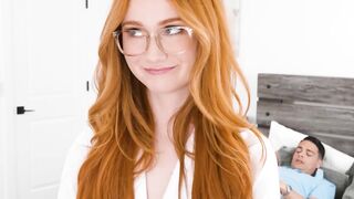 Redhead Scarlet Skies uses her pussy to experiment with her stepbros dick