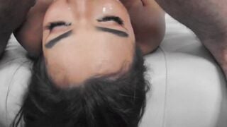 Petite latina goes hard throating and deepthroating big cock