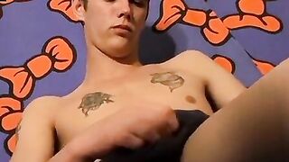 Cain makes a sticky mess in his undies while jerking off