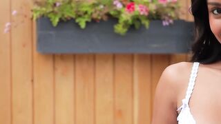 Putri Cinta Alone Outdoor the Cabin Showing Her Long Titties