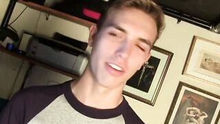 Skinny blond Atlas Evan wanks hard until hot cum spurts