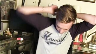 Skinny blond Atlas Evan wanks hard until hot cum spurts