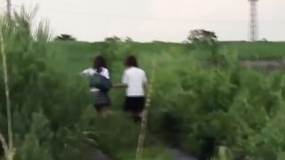 Peepers lens views duo of Asian women blasting their streams