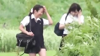 Catch three suited students in public pee display scene
