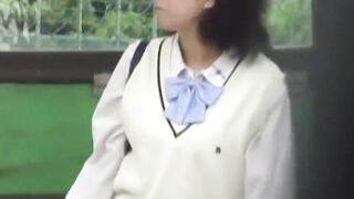 Lusty Japanese finds secluded spot to finger hairy cunt