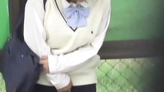 Lusty Japanese finds secluded spot to finger hairy cunt