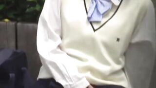 Lusty Japanese finds secluded spot to finger hairy cunt