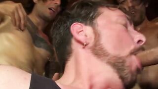 Guy Criss prepares to swallow three massive cocks
