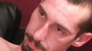 Rough dude smokes while jerking off during the interview