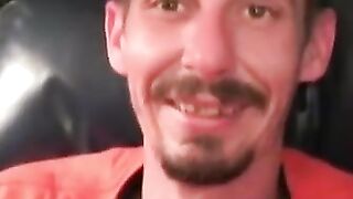 Rough dude smokes while jerking off during the interview