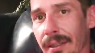 Rough dude smokes while jerking off during the interview