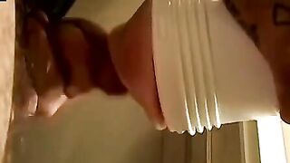 Straight  thug strokes small cock while using fleshlight