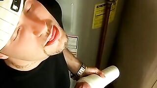 Straight  thug strokes small cock while using fleshlight