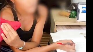 Spandex-clad babe gets cum on her face and body after BDSM fun