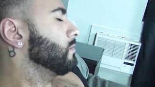 Inked jock fed jizz after swallowing massive cock